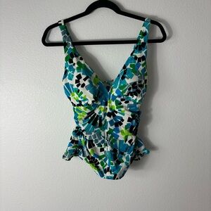 Caribbean Joe Vibrant Geometric Print Swim Top Size 12